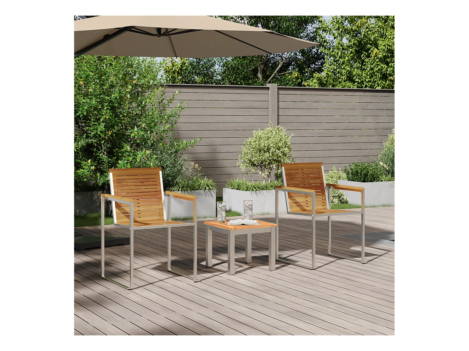 Transat avec Chaises de Jardin 3 pcs en Bois Massif d'Acacia
