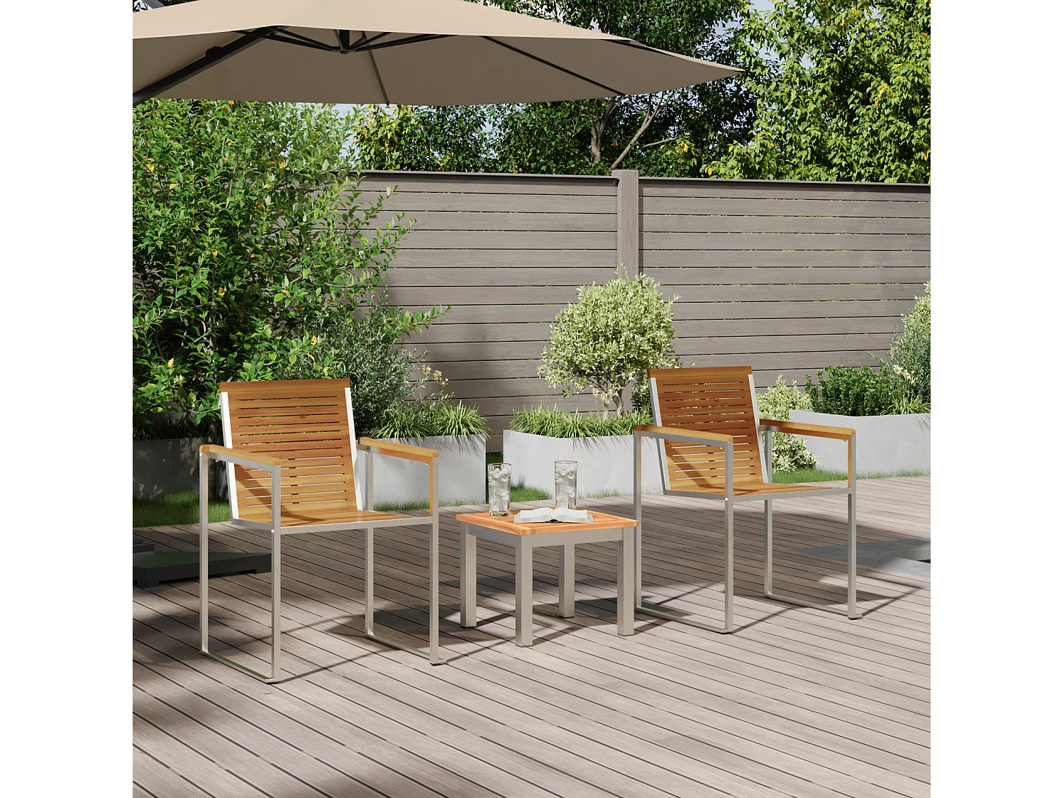 Transat avec Chaises de Jardin 3 pcs en Bois Massif d'Acacia