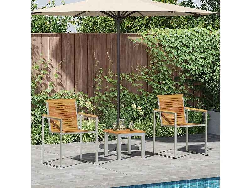 Transat avec Chaises de Jardin 3 pcs en Bois Massif d'Acacia