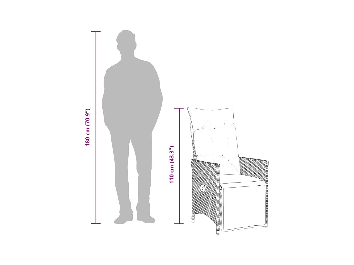 Liggende tuinstoel met grijze kunsthars rieten kussens