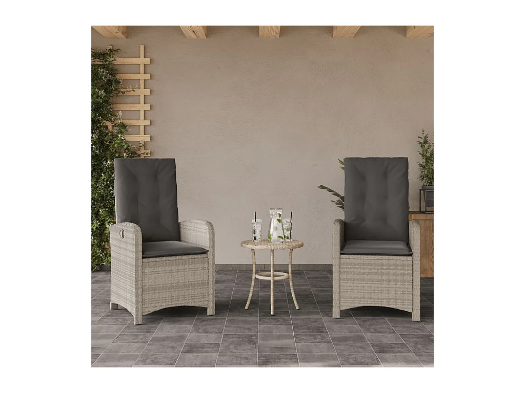 Set van 2 verstelbare tuinstoelen met kussens van gevlochten hars