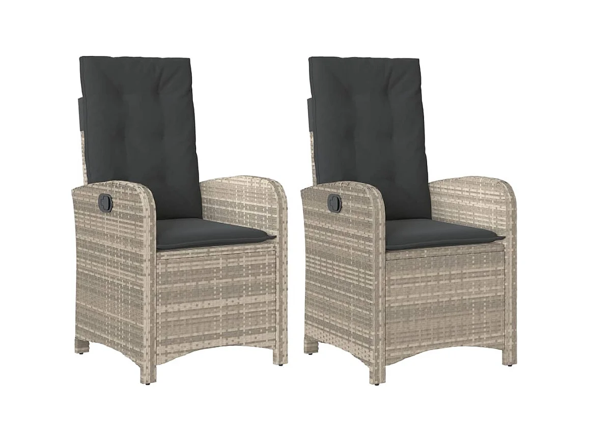 Set van 2 verstelbare tuinstoelen met kussens van gevlochten hars