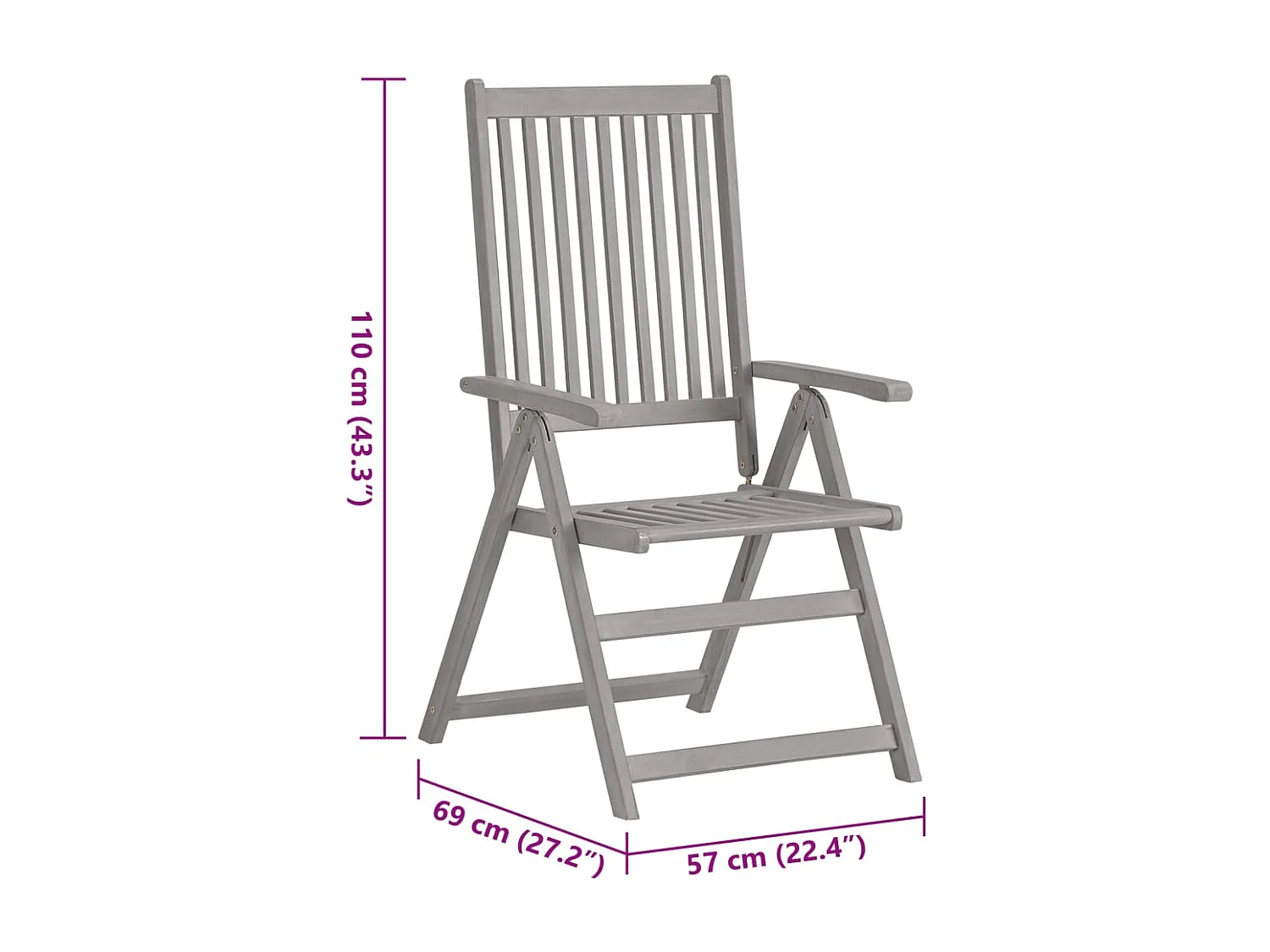 Set di 4 sedie da giardino reclinabili con cuscini in legno di acacia