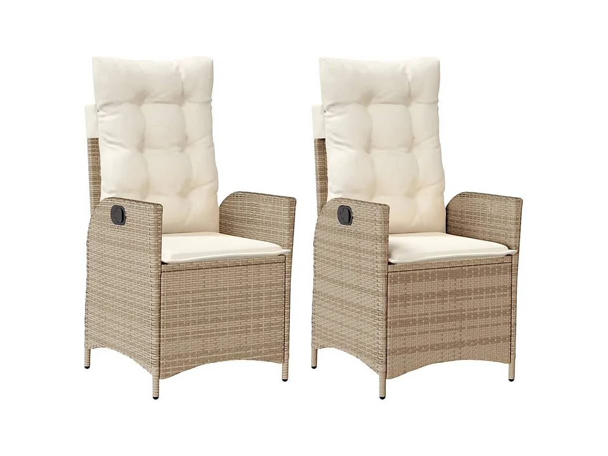 Conjunto de 2 sillas de jardín reclinables con cojines de ratán beige