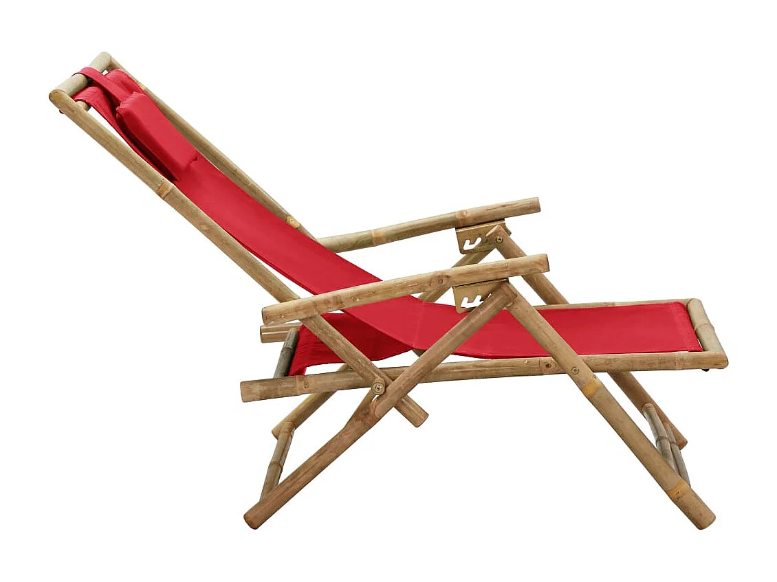 Chaise de relaxation inclinable Rouge Bambou et tissu