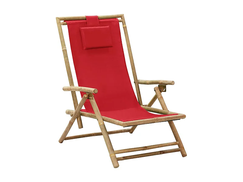 Chaise de relaxation inclinable Rouge Bambou et tissu