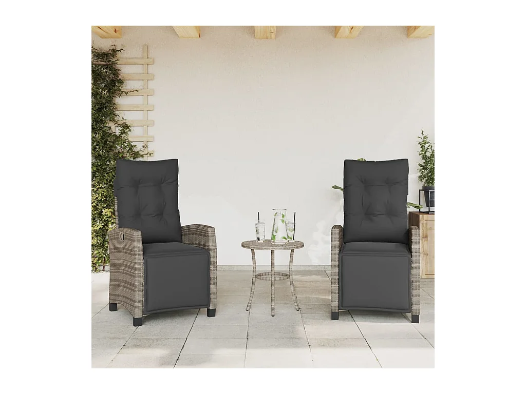 Set van 2 verstelbare tuinstoelen en rotan voetenbankje