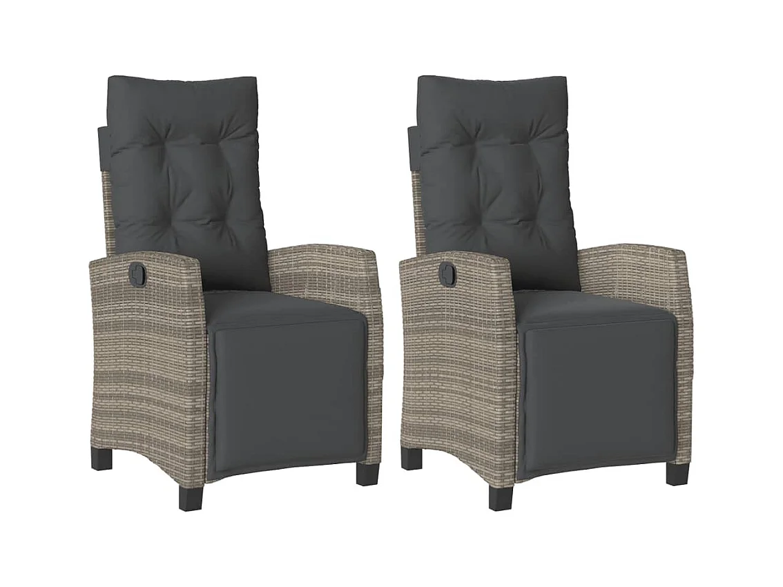 Set van 2 verstelbare tuinstoelen en rotan voetenbankje