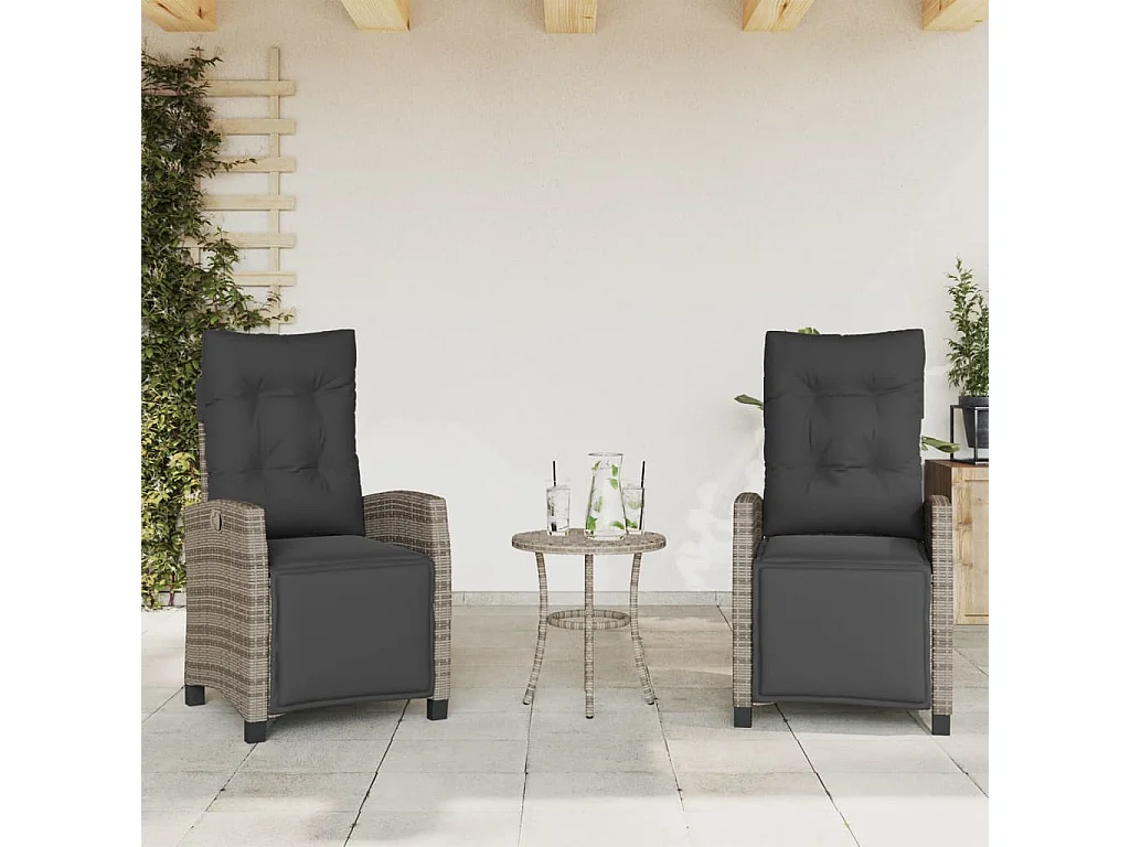Chaises inclinables de jardin lot de 2 et repose-pied rotin