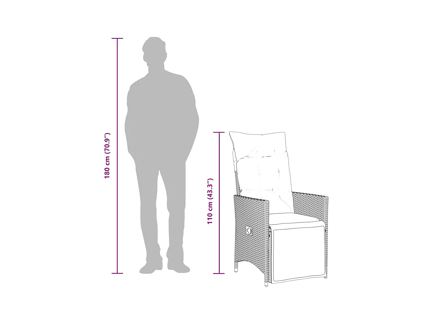 Liggende tuinstoel met beige kunsthars rieten kussens