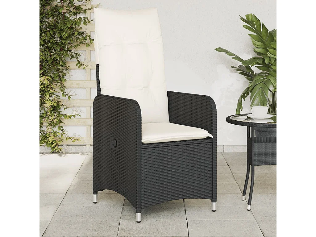 Chaise inclinable de jardin avec coussins noir résine tressée