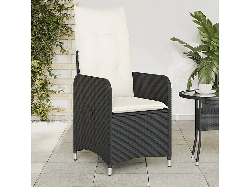 Chaise inclinable de jardin avec coussins noir résine tressée