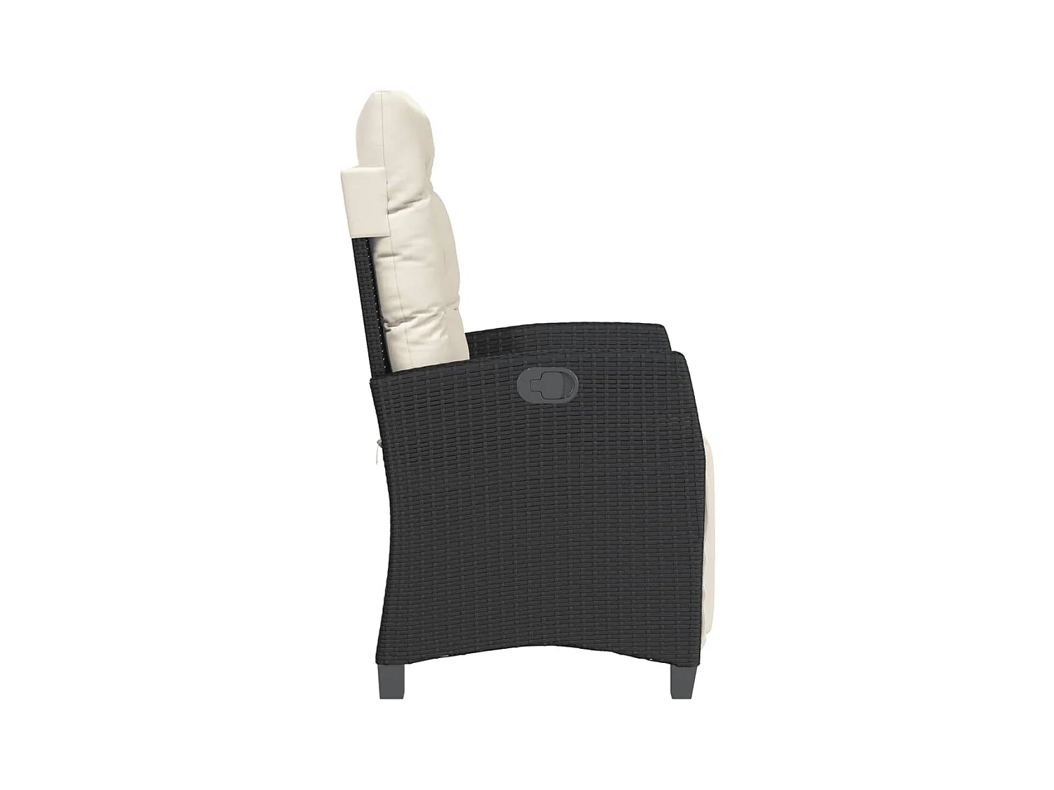 Liggende tuinstoel met voetenbankje van zwart gevlochten hars