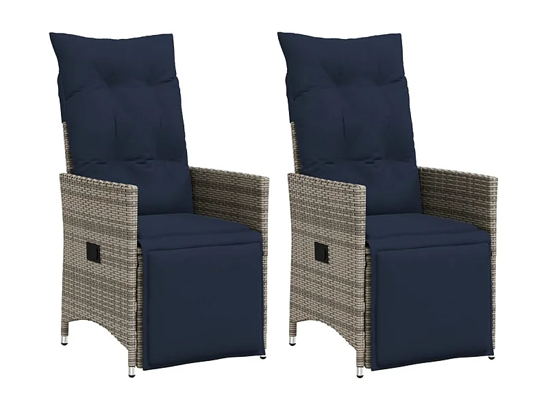 Lot de 2 chaises de jardin inclinables avec coussins en résine tressée grise