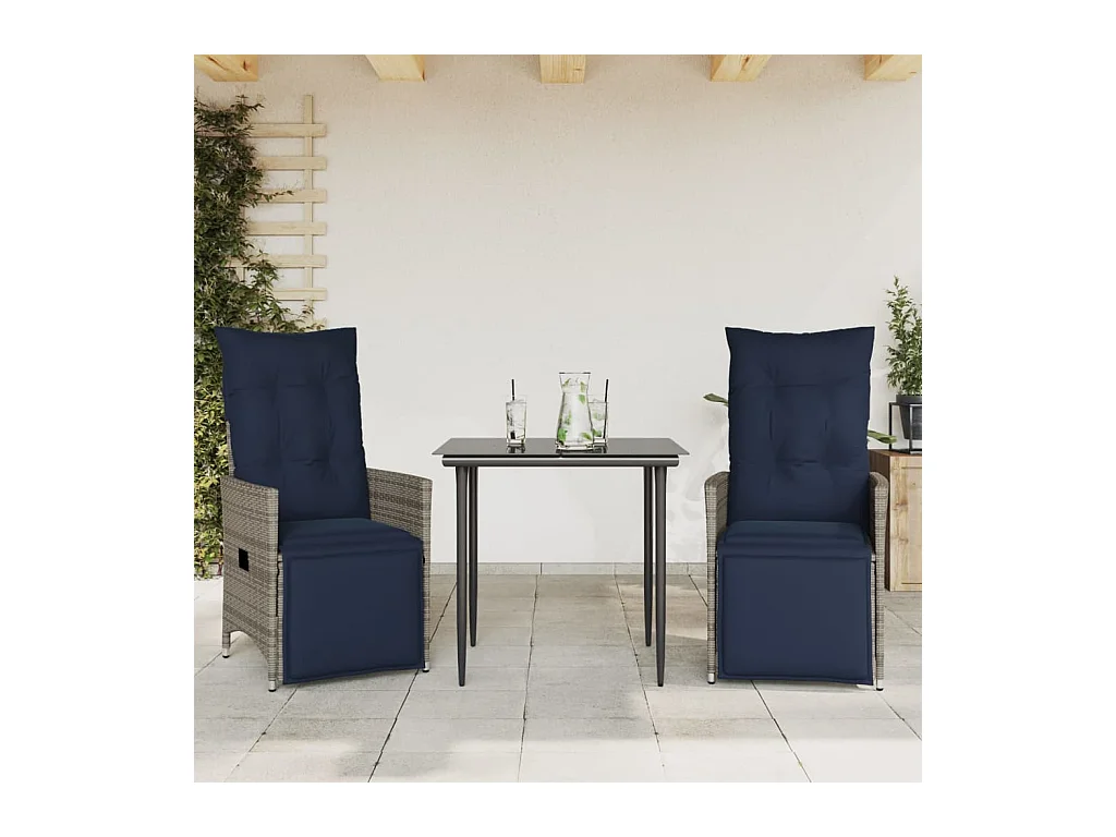 Juego de 2 sillas de jardín reclinables con cojines de mimbre gris