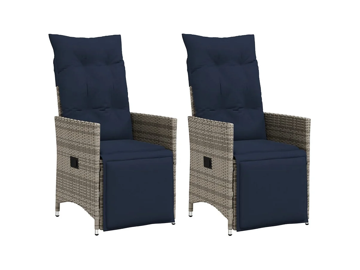 Lot de 2 chaises de jardin inclinables avec coussins en résine tressée grise