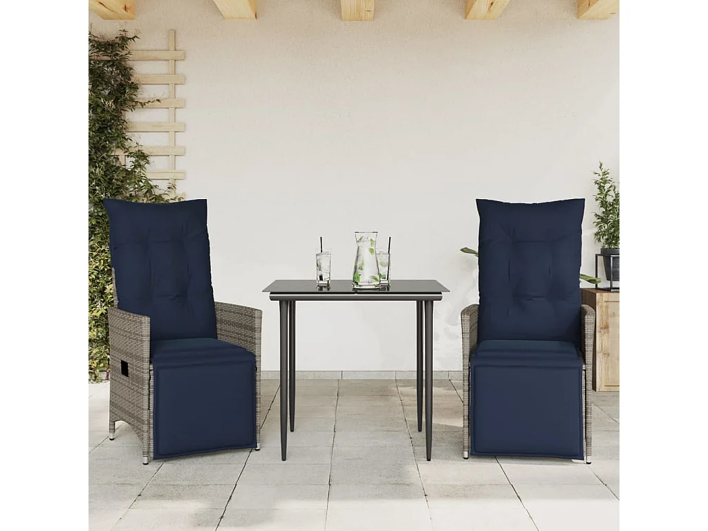 Lot de 2 chaises de jardin inclinables avec coussins en résine tressée grise