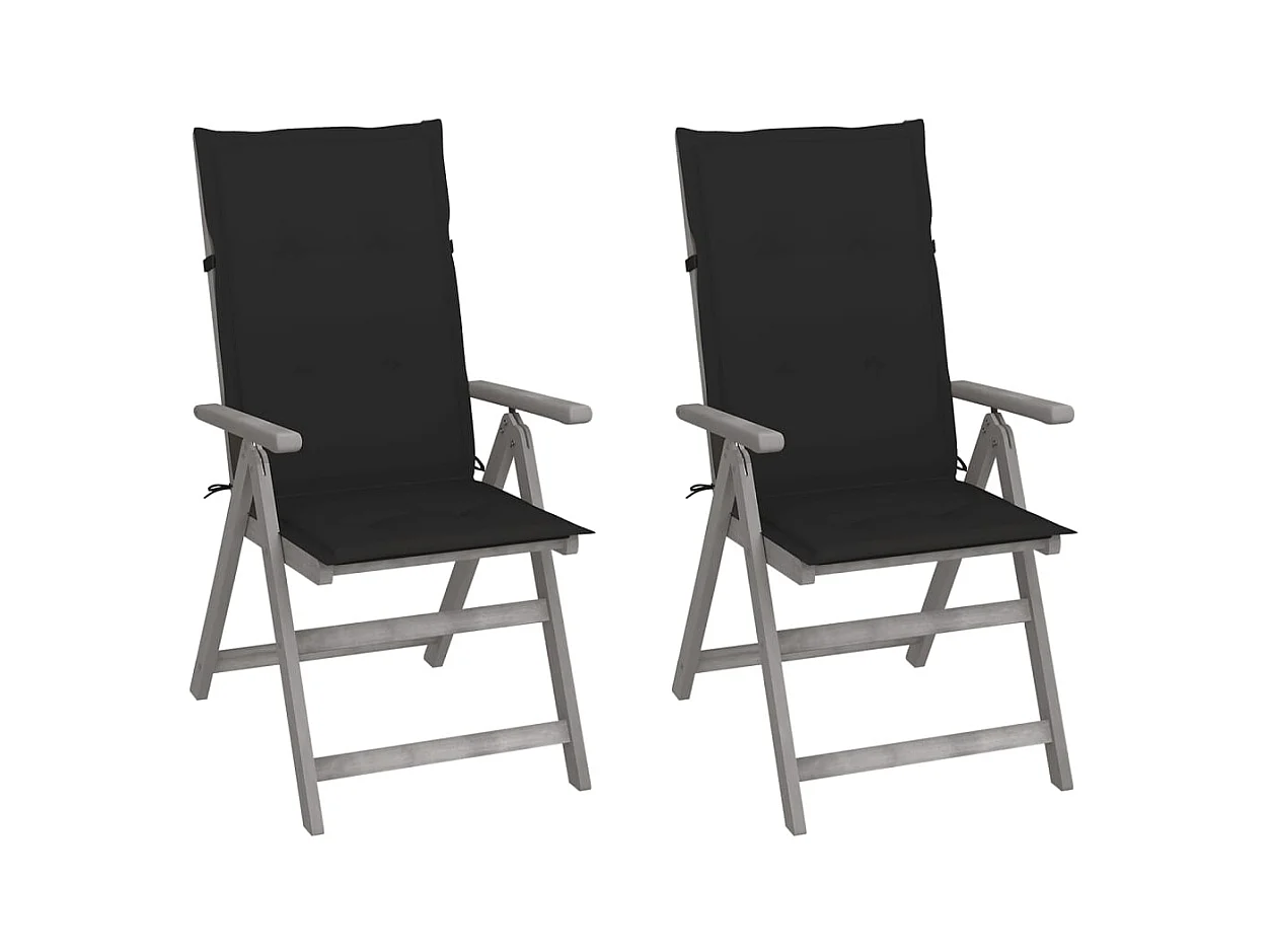 Chaises inclinables de jardin lot de 2 et coussins Bois acacia