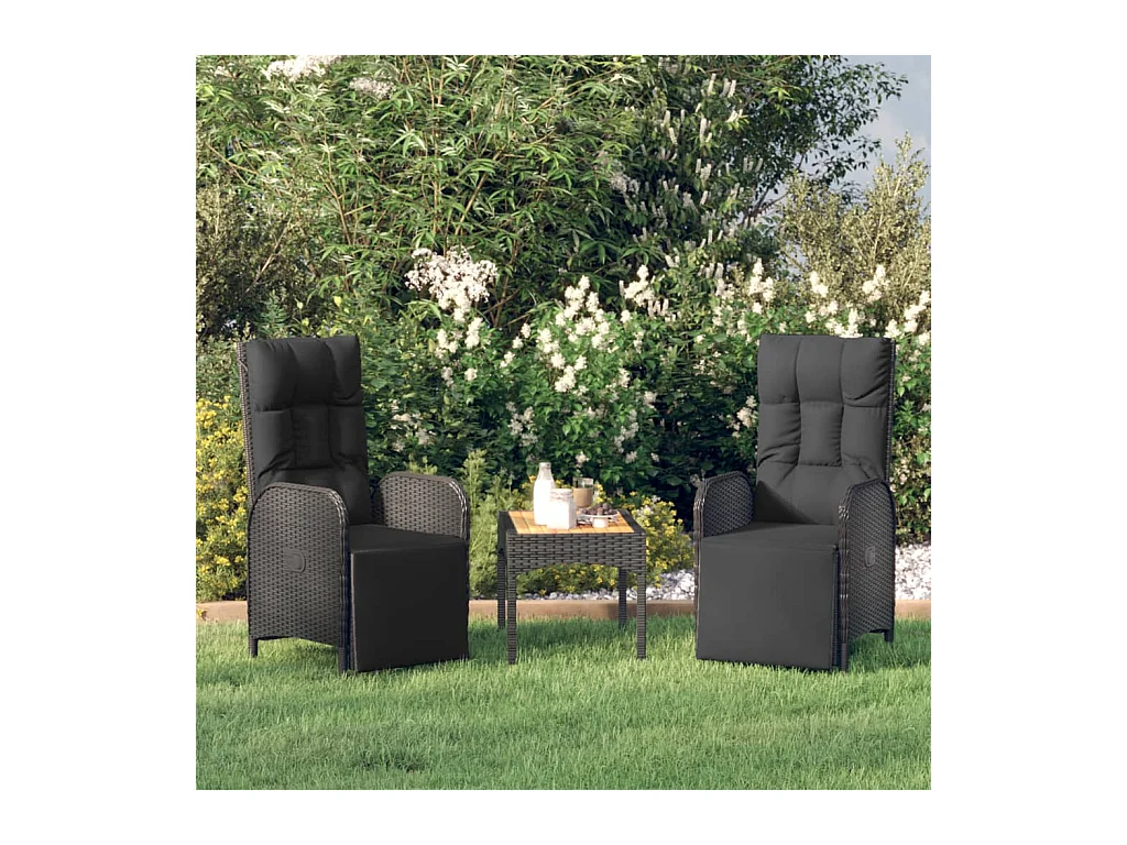 Set van 2 ligstoelen en kussens voor buiten, polyrotan