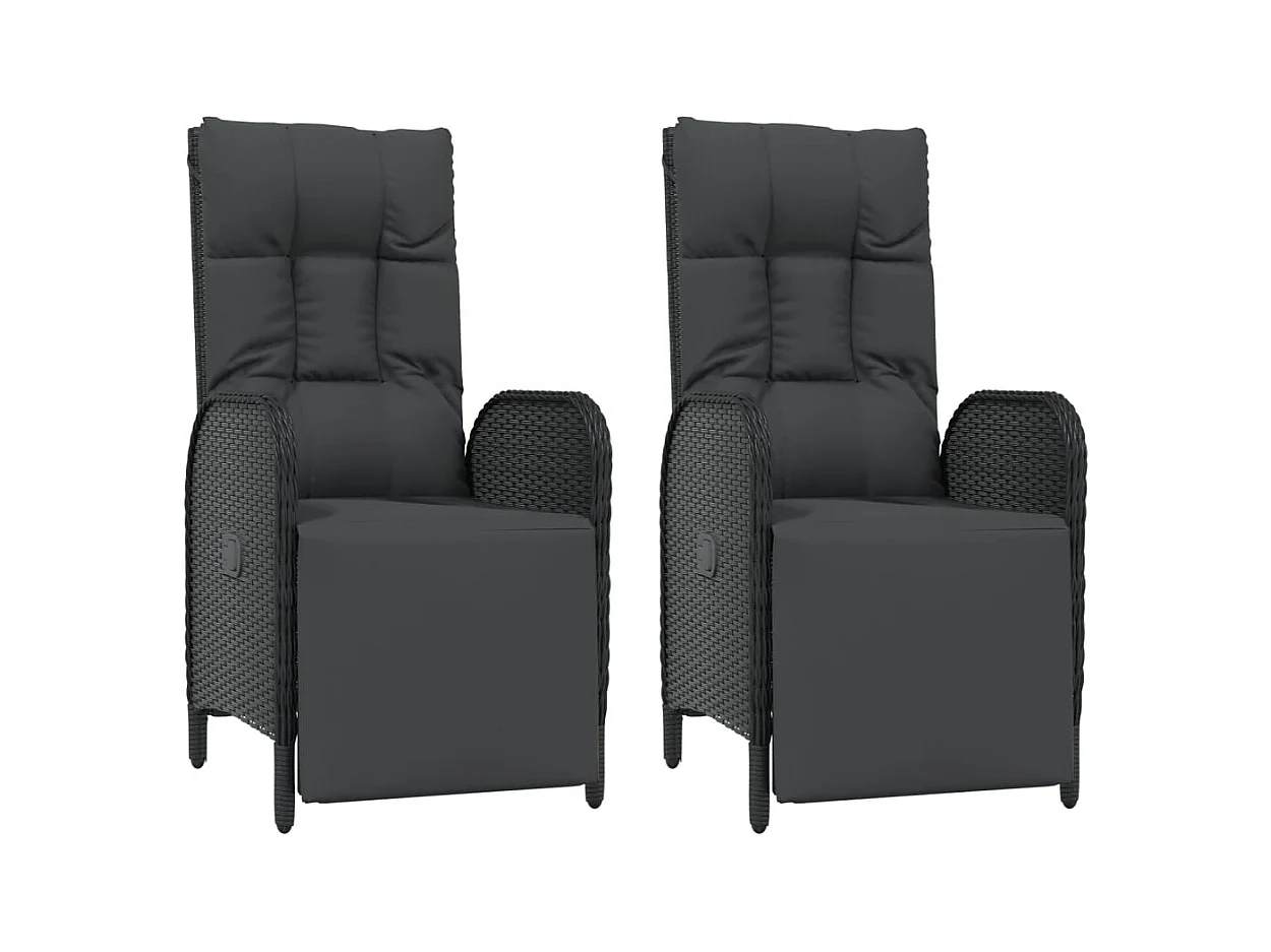 Set van 2 ligstoelen en kussens voor buiten, polyrotan