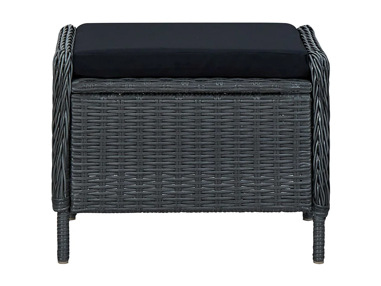 Chaise inclinable de jardin tabouret résine tressée gris foncé