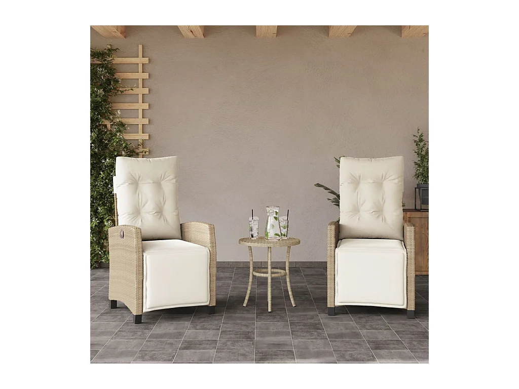 Set van 2 verstelbare tuinstoelen met rotan voetenbankje