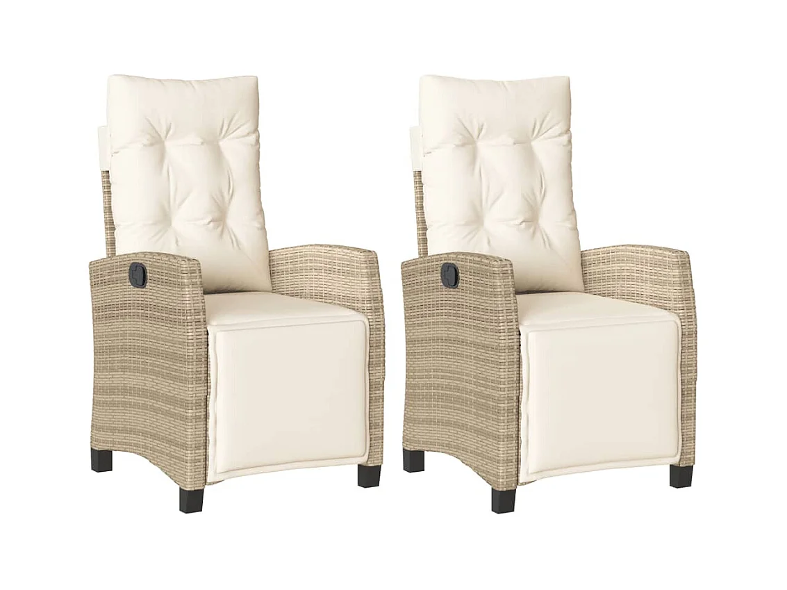 Set van 2 verstelbare tuinstoelen met rotan voetenbankje