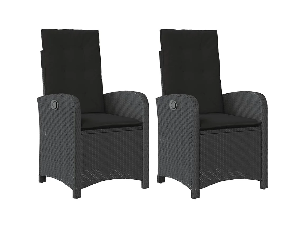 Set van 2 verstelbare tuinstoelen met zwarte rotan kussens