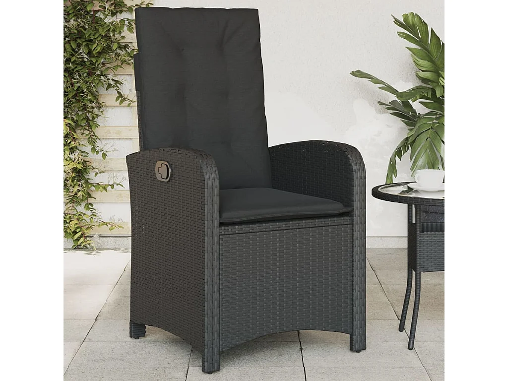 Chaises inclinables de jardin lot de 2 et coussins noir rotin