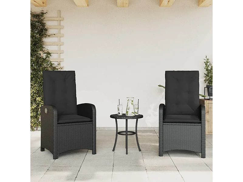 Chaises inclinables de jardin lot de 2 et coussins noir rotin