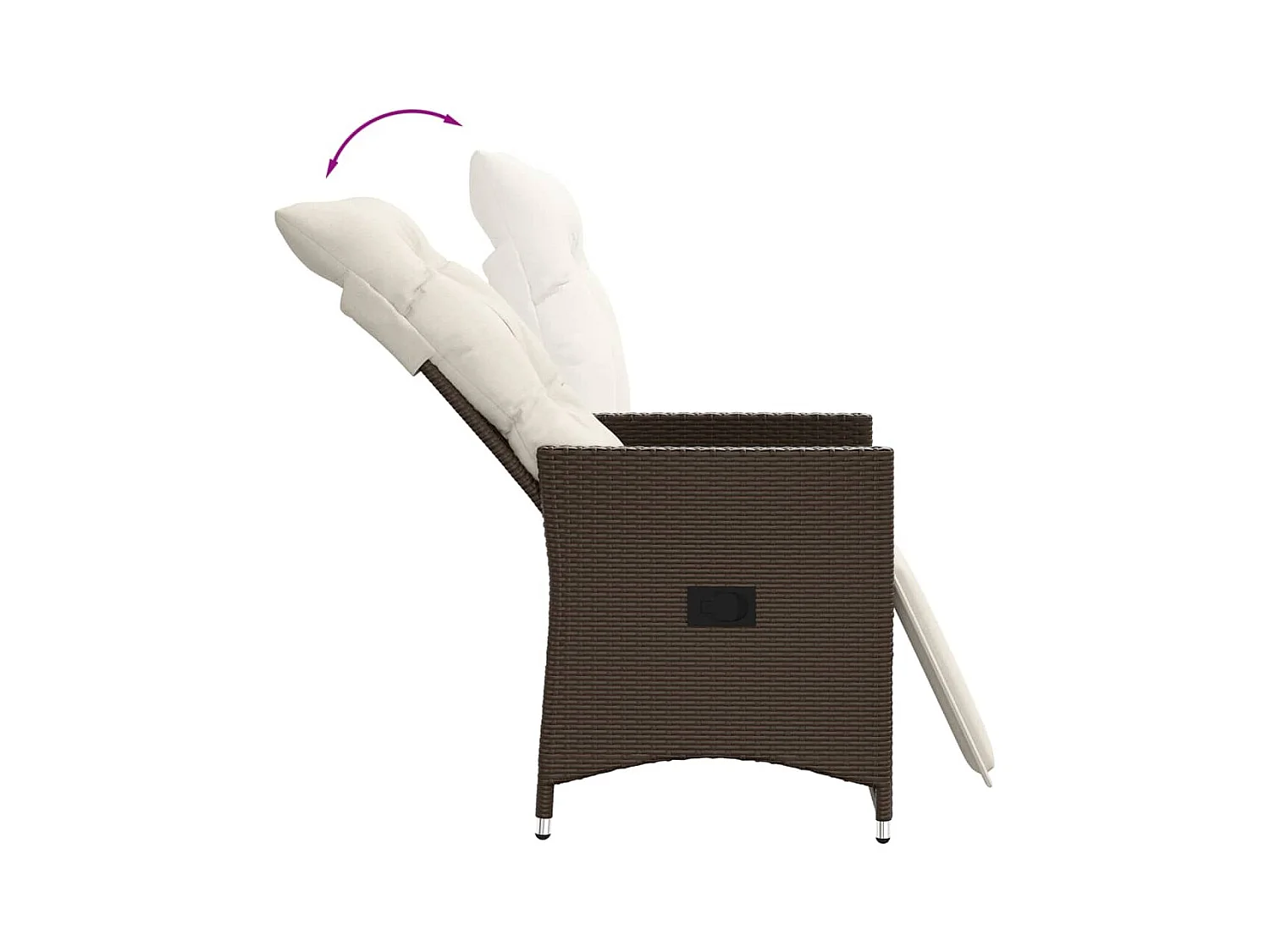 Chaises inclinables de jardin lot de 2 et coussins marron rotin