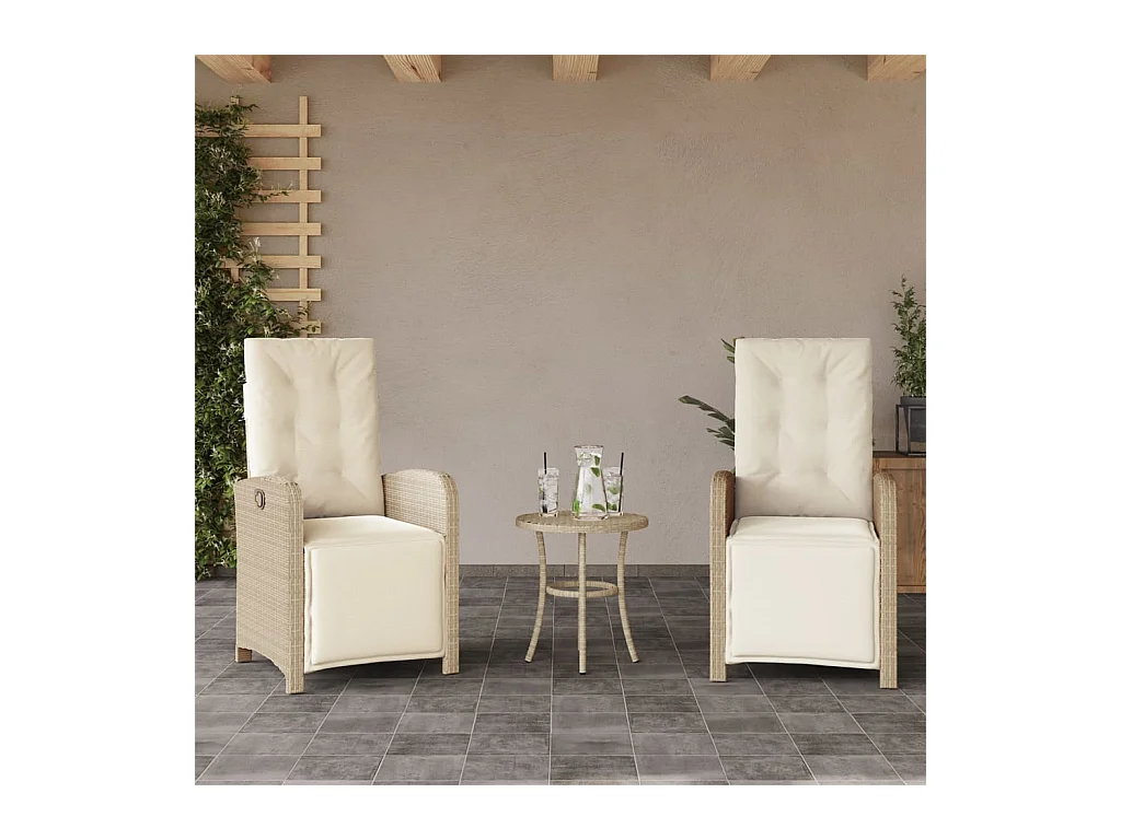 Set van 2 verstelbare tuinstoelen met rotan voetenbankje