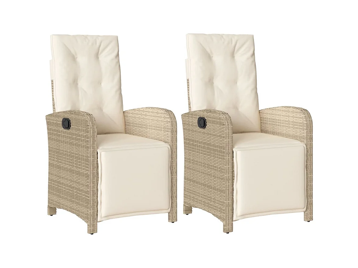 Set van 2 verstelbare tuinstoelen met rotan voetenbankje