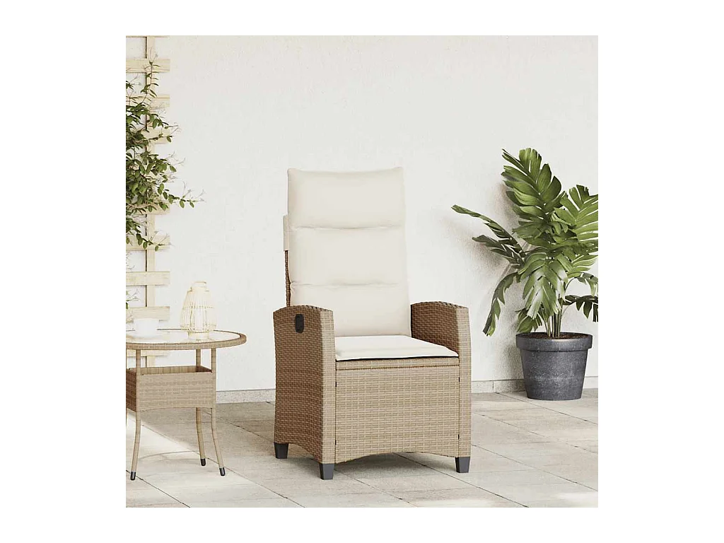 Chaise de jardin inclinable et table d'appoint beige polyrotin