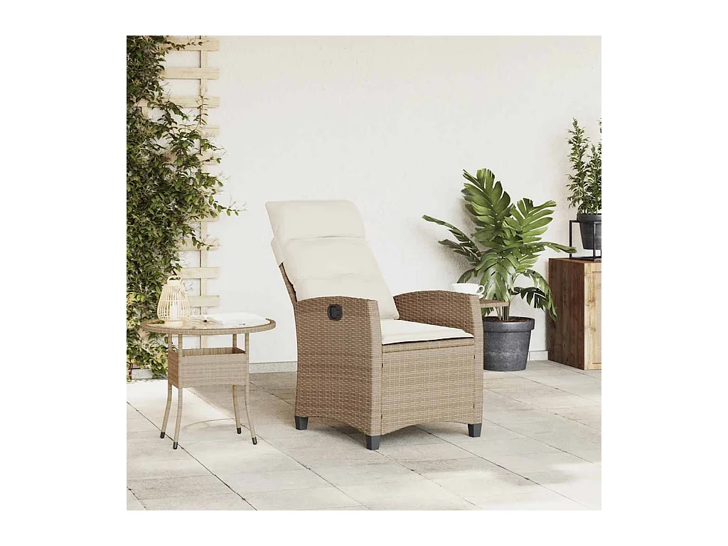 Chaise de jardin inclinable et table d'appoint beige polyrotin