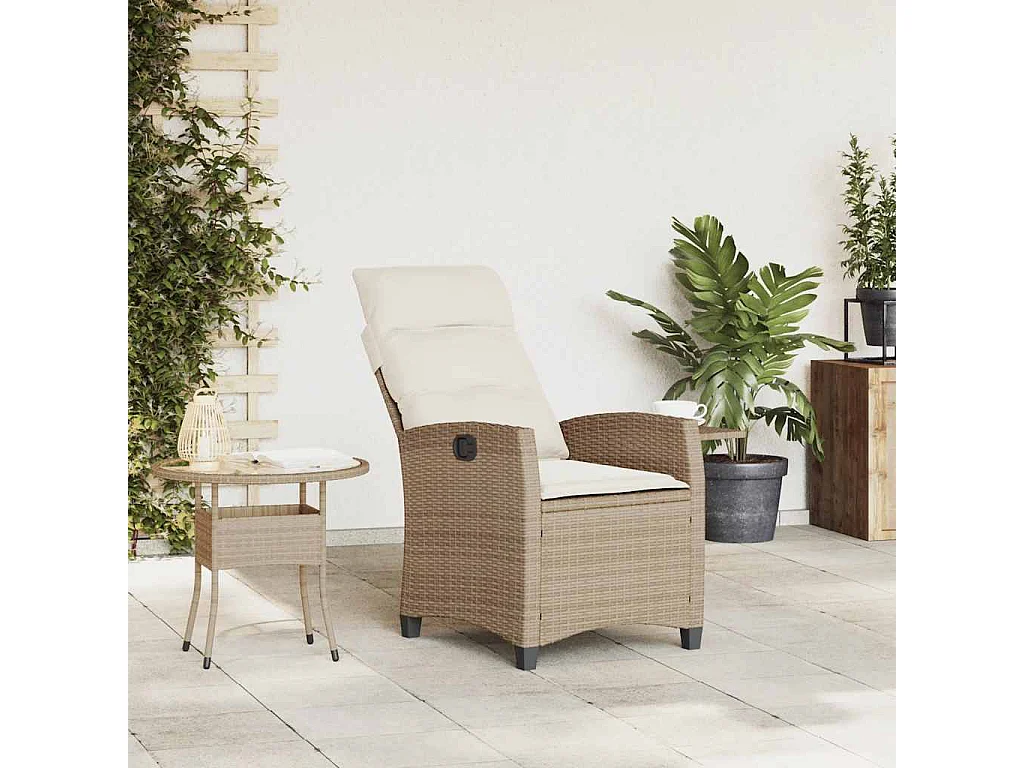 Chaise de jardin inclinable et table d'appoint beige polyrotin