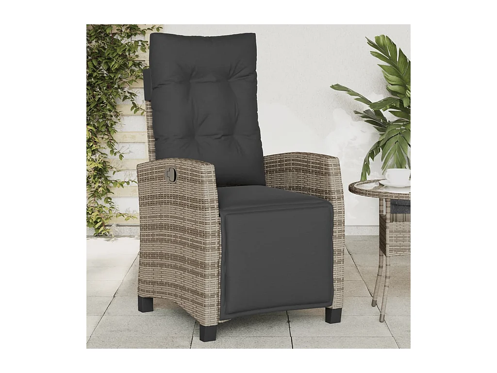 Silla de jardín reclinable y reposapiés en resina tejida gris