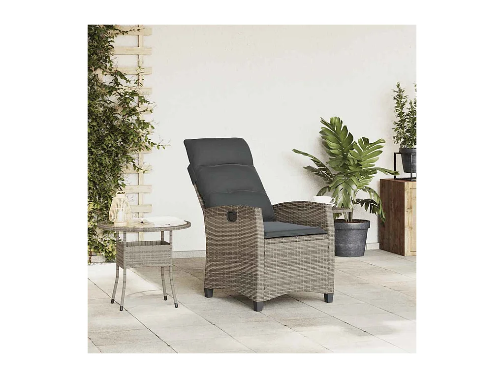 Chaise de jardin inclinable avec table d'appoint gris polyrotin
