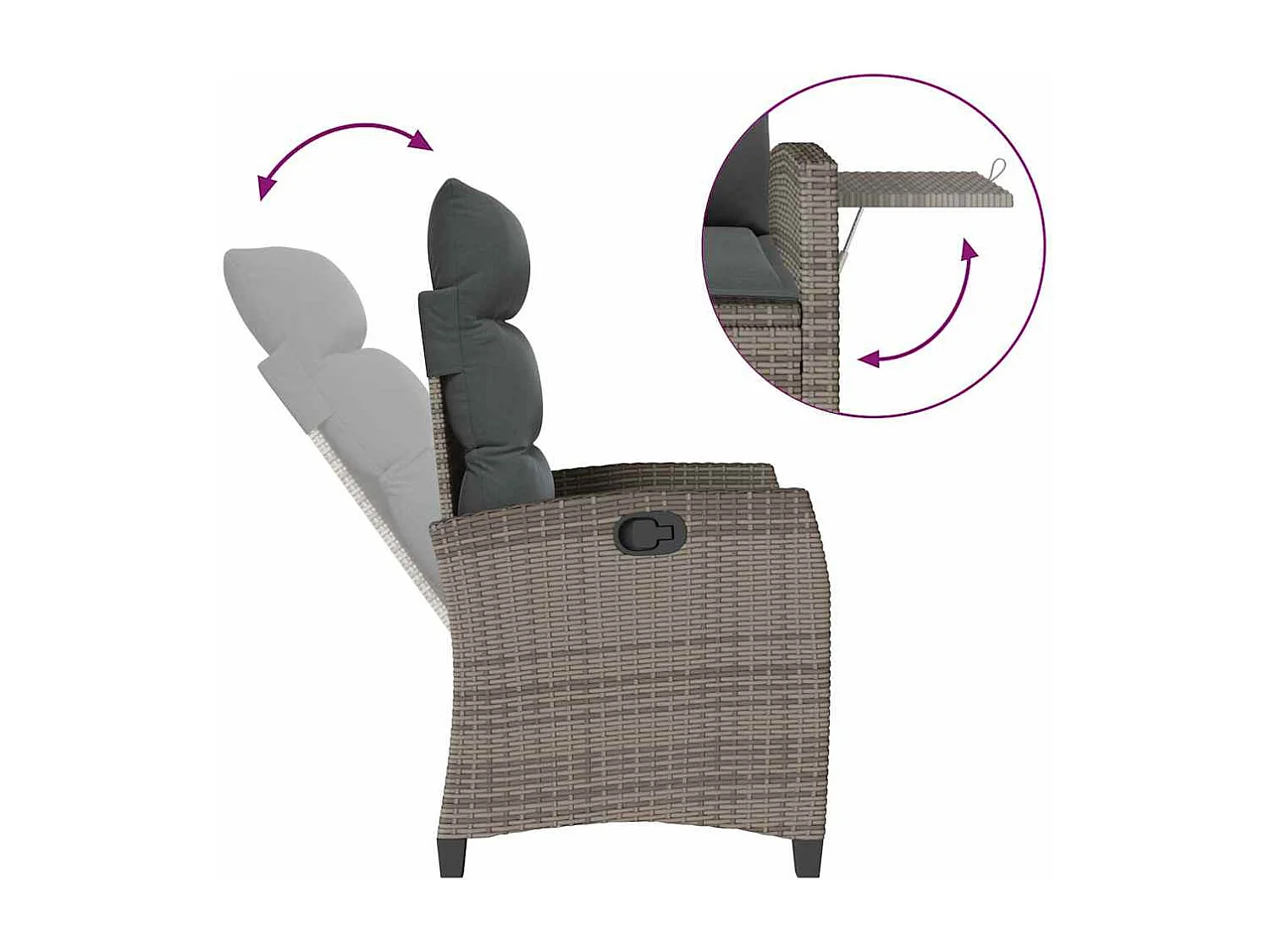 Chaise de jardin inclinable avec table d'appoint gris polyrotin