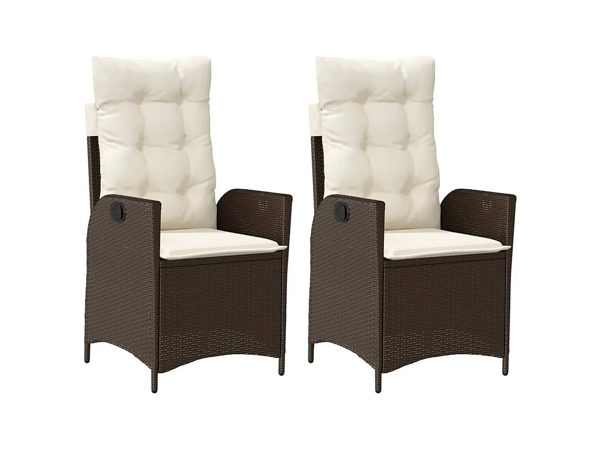 Set van 2 verstelbare tuinstoelen met bruine rotan kussens