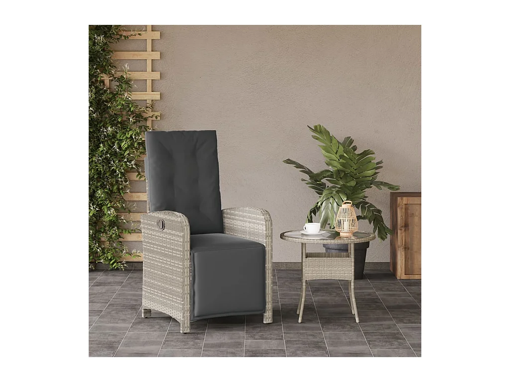 Liggende tuinstoel met voetenbankje lichtgrijs rotan