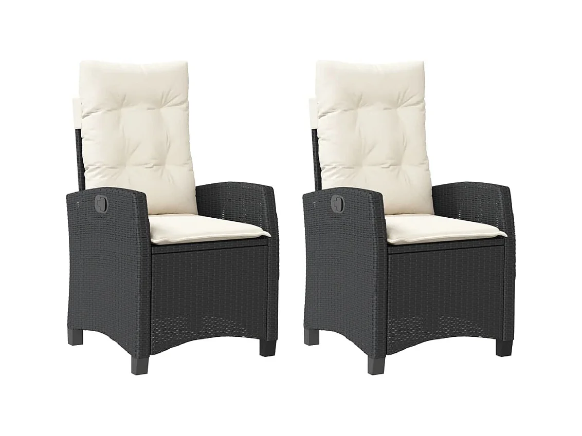 Set van 2 verstelbare tuinstoelen met zwarte rotan kussens