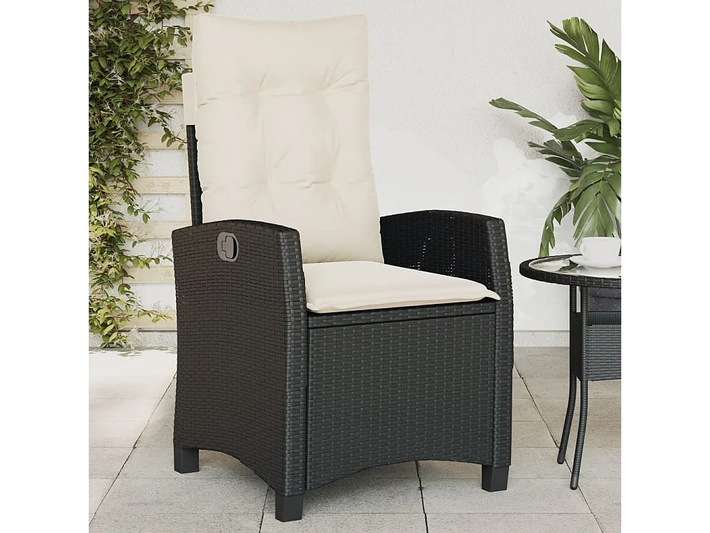 Chaises inclinables de jardin lot de 2 et coussins noir rotin