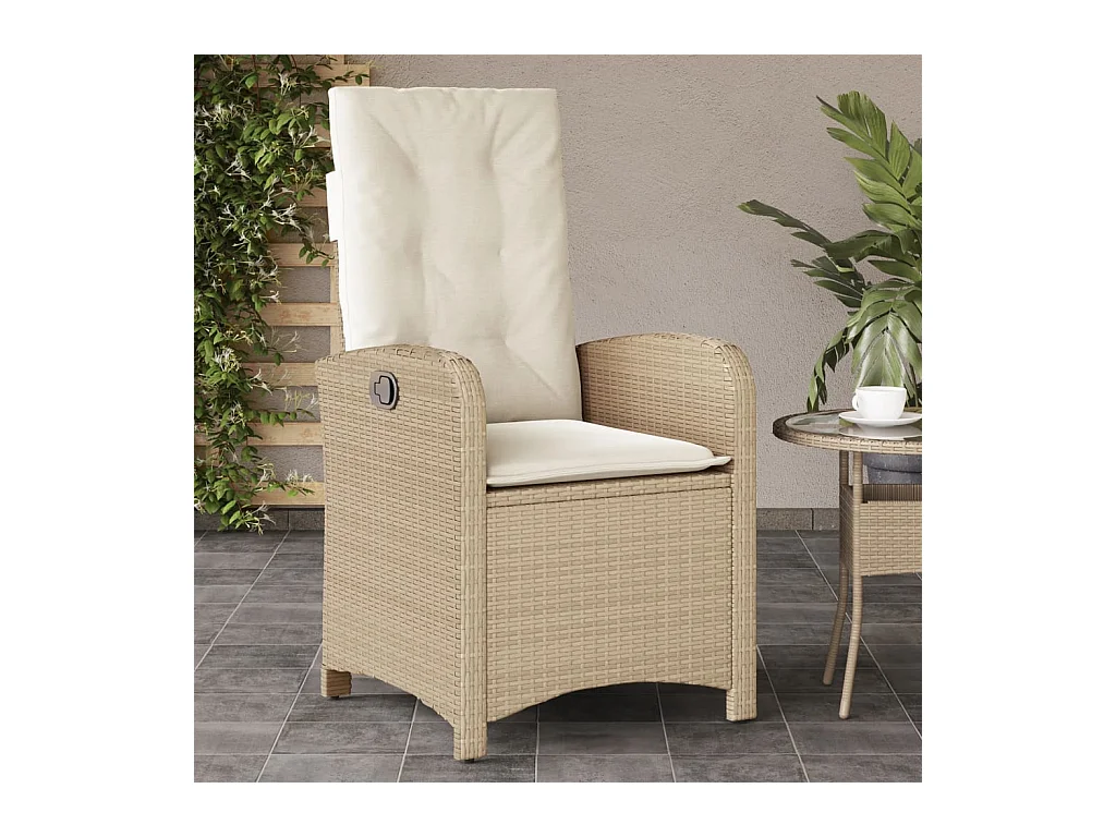Sedia da giardino reclinabile con cuscini in vimini di resina beige