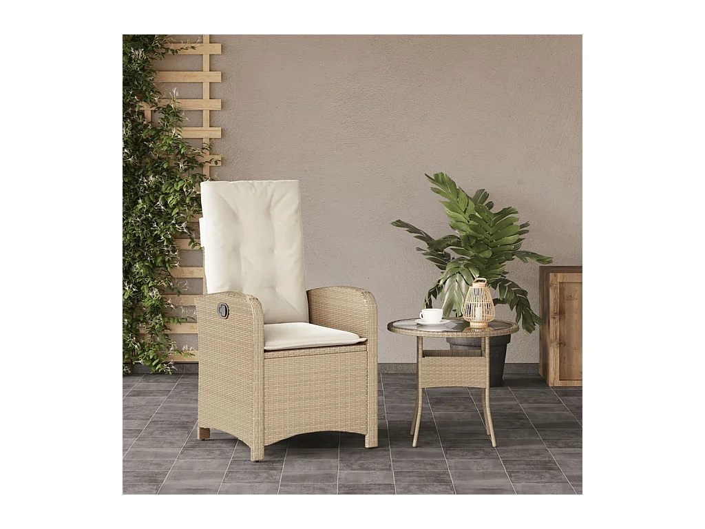 Sedia da giardino reclinabile con cuscini in vimini di resina beige