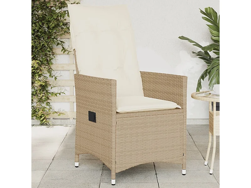 Silla de jardín reclinable con cojines de mimbre de resina beige