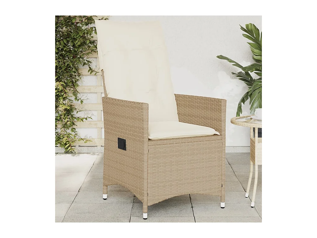 Silla de jardín reclinable con cojines de mimbre de resina beige