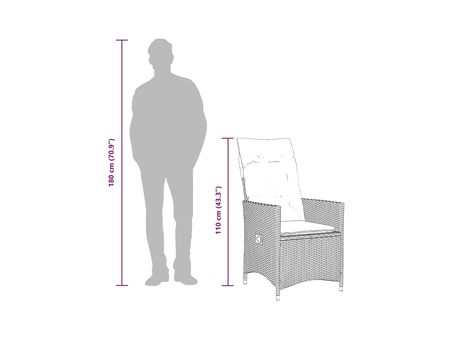 Silla de jardín reclinable con cojines de mimbre de resina beige