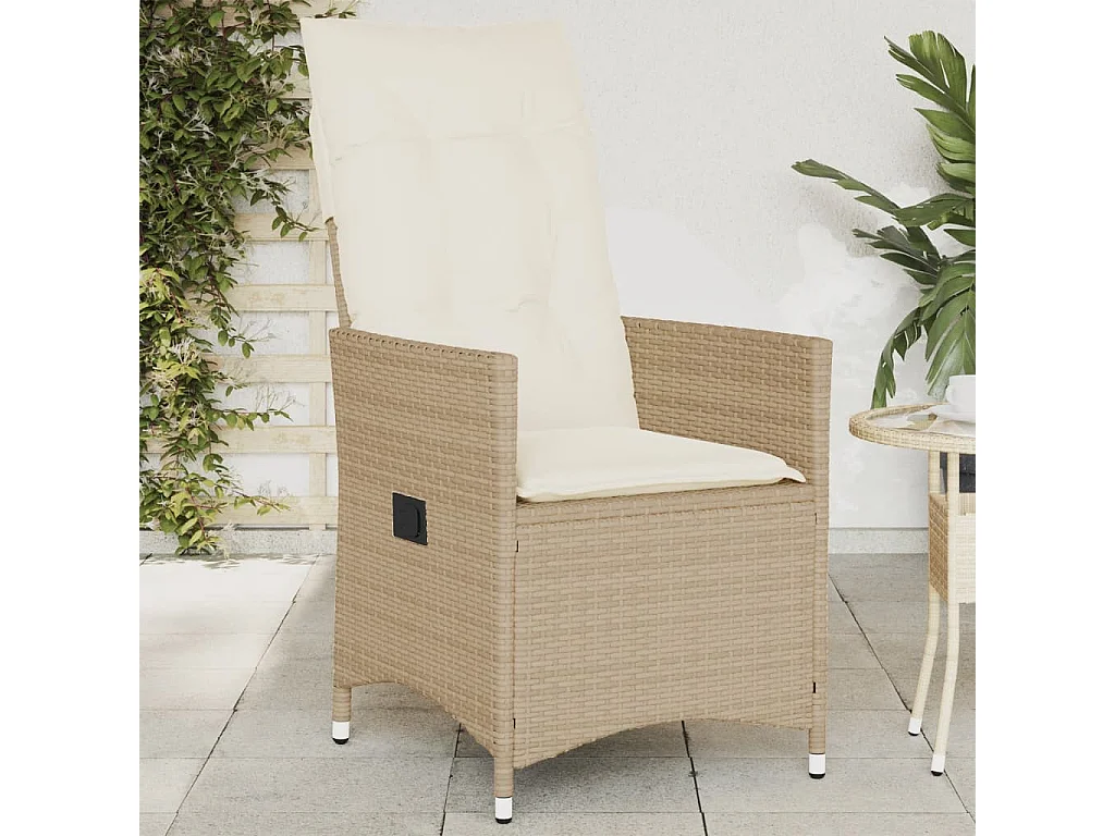 Silla de jardín reclinable con cojines de mimbre de resina beige