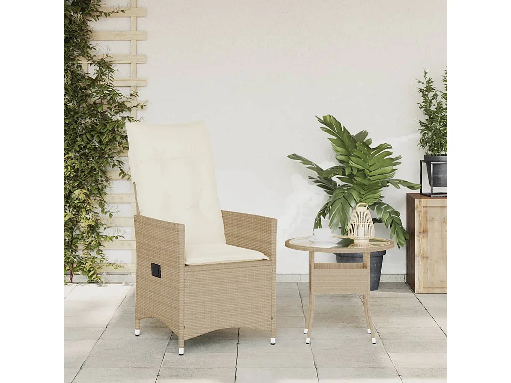 Silla de jardín reclinable con cojines de mimbre de resina beige